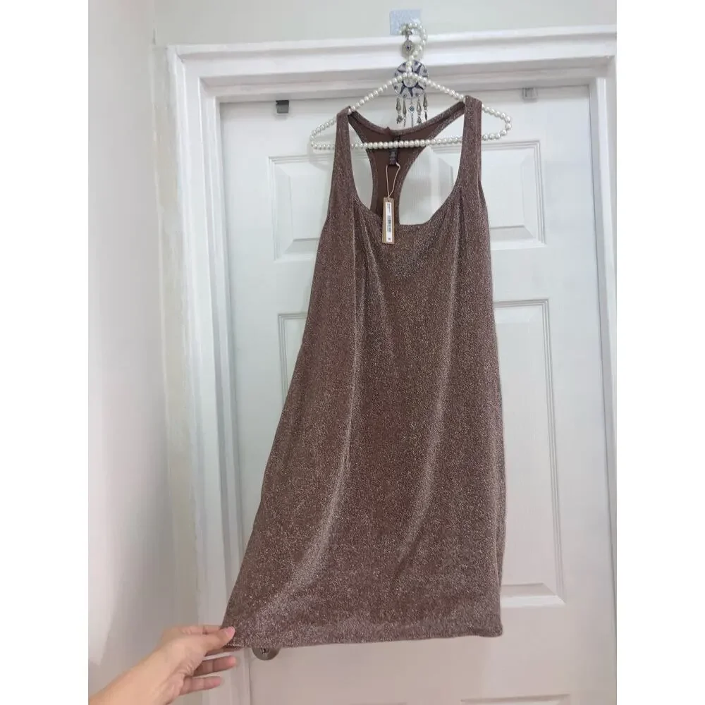 SKIMS Size 4X Glitter Swim Cover up Beach Pool Metallic Dress Jasper Brown New